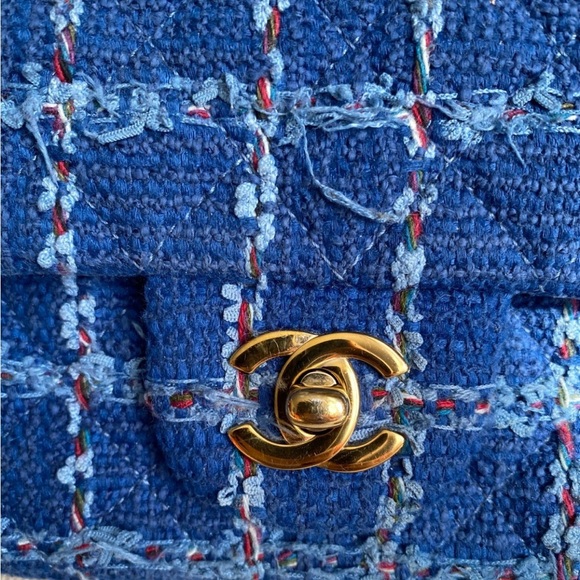 AUTHENTIC CHANEL Limited Blue Tweed Mini Flap Crossbody Bag Runway - Picture 2 of 12